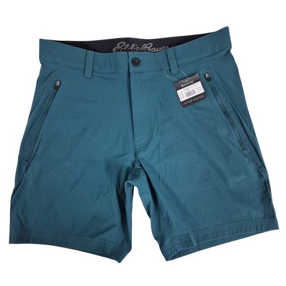 NWT $80 Eddie Bauer Mr Horizon Guide Wander Blue spruce Nylon Shorts Sz 33 - Picture 1 of 5